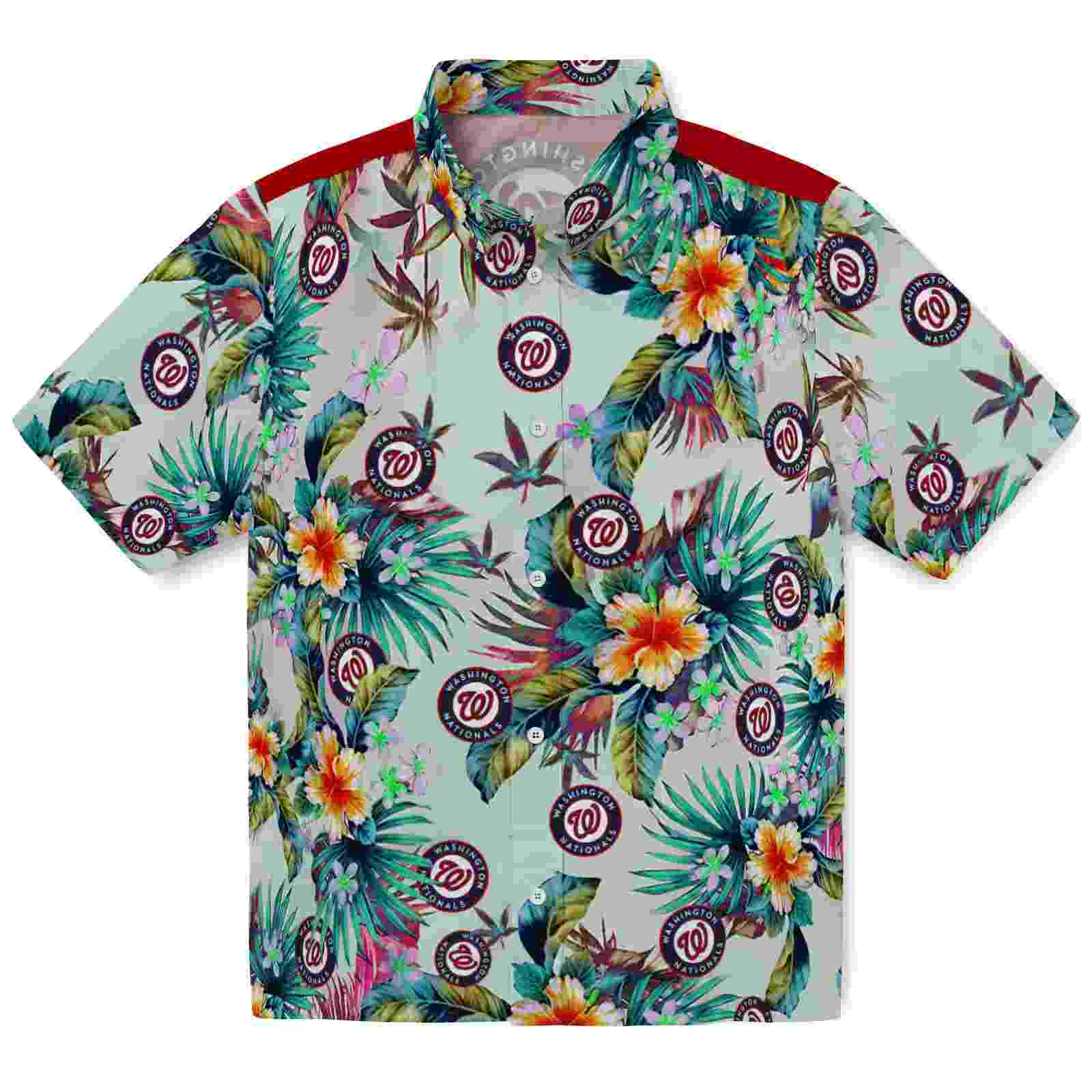 Washington Nationals Tropical Foliage Green Hawaiian Shirt