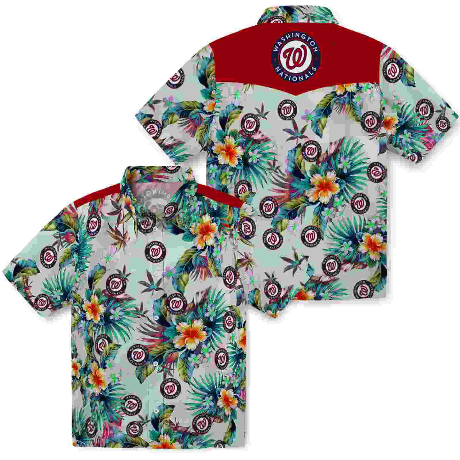 washington nationals tropical foliage green hawaiian shirt high quality