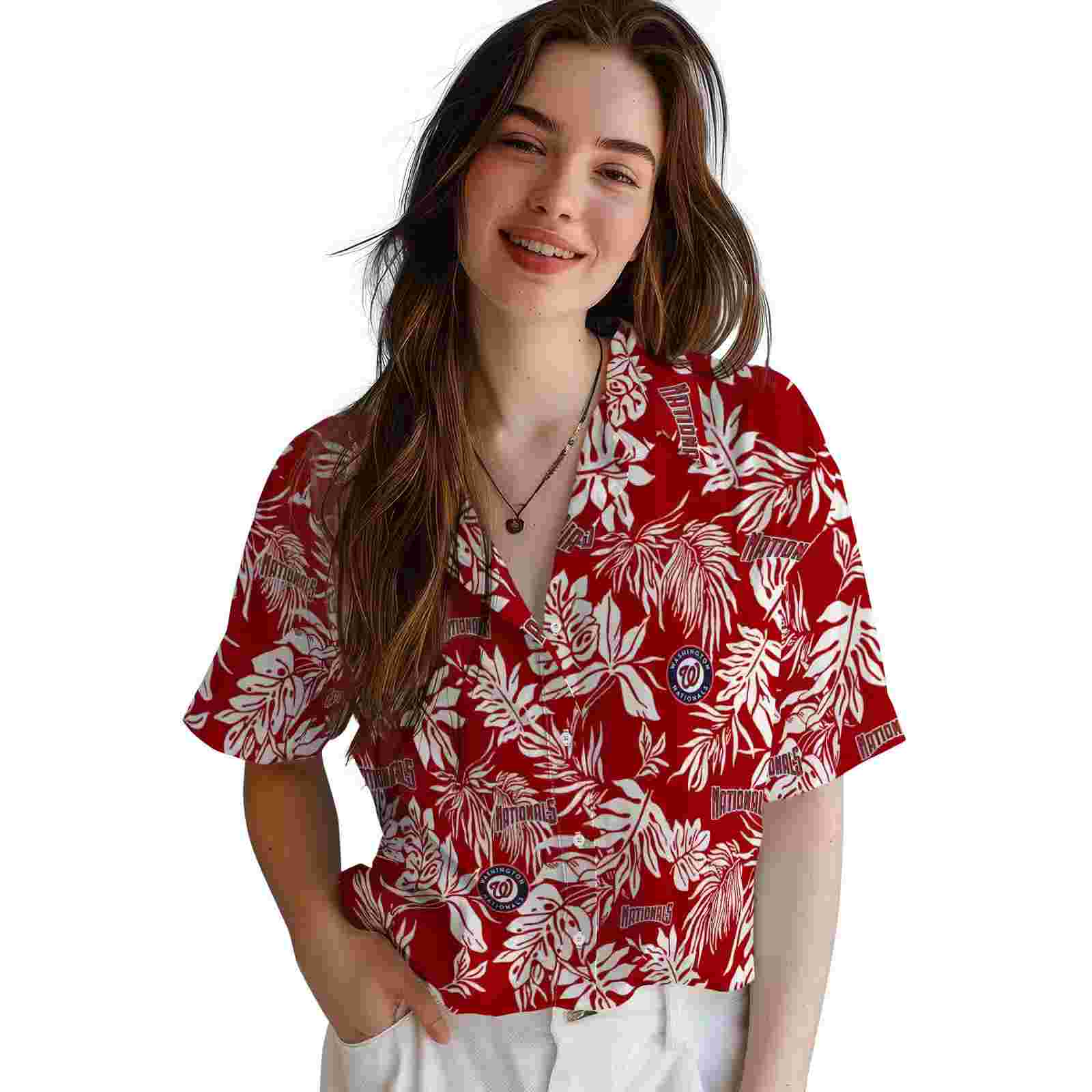 washington nationals tropical leaf red white hawaiian shirt latest model