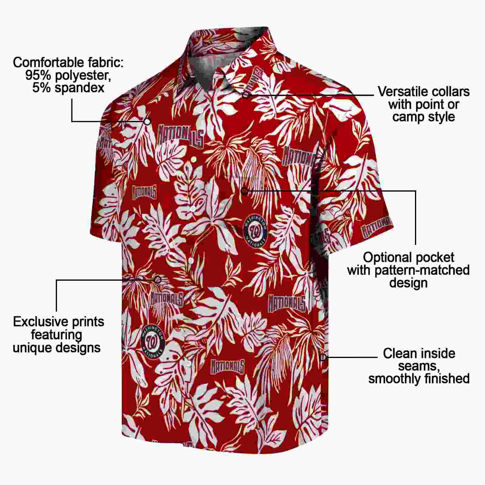 washington nationals tropical leaf red white hawaiian shirt new arrival