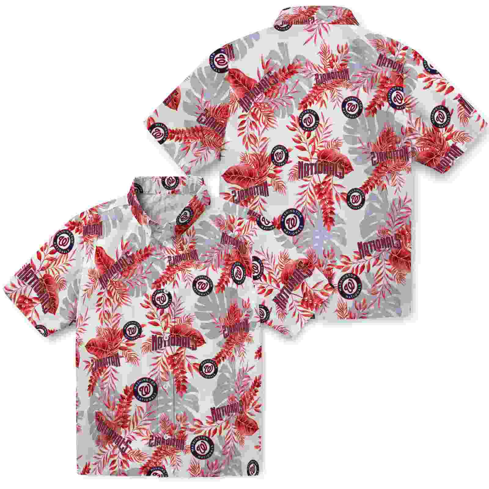 washington nationals tropical leaves red white hawaiian shirt high quality