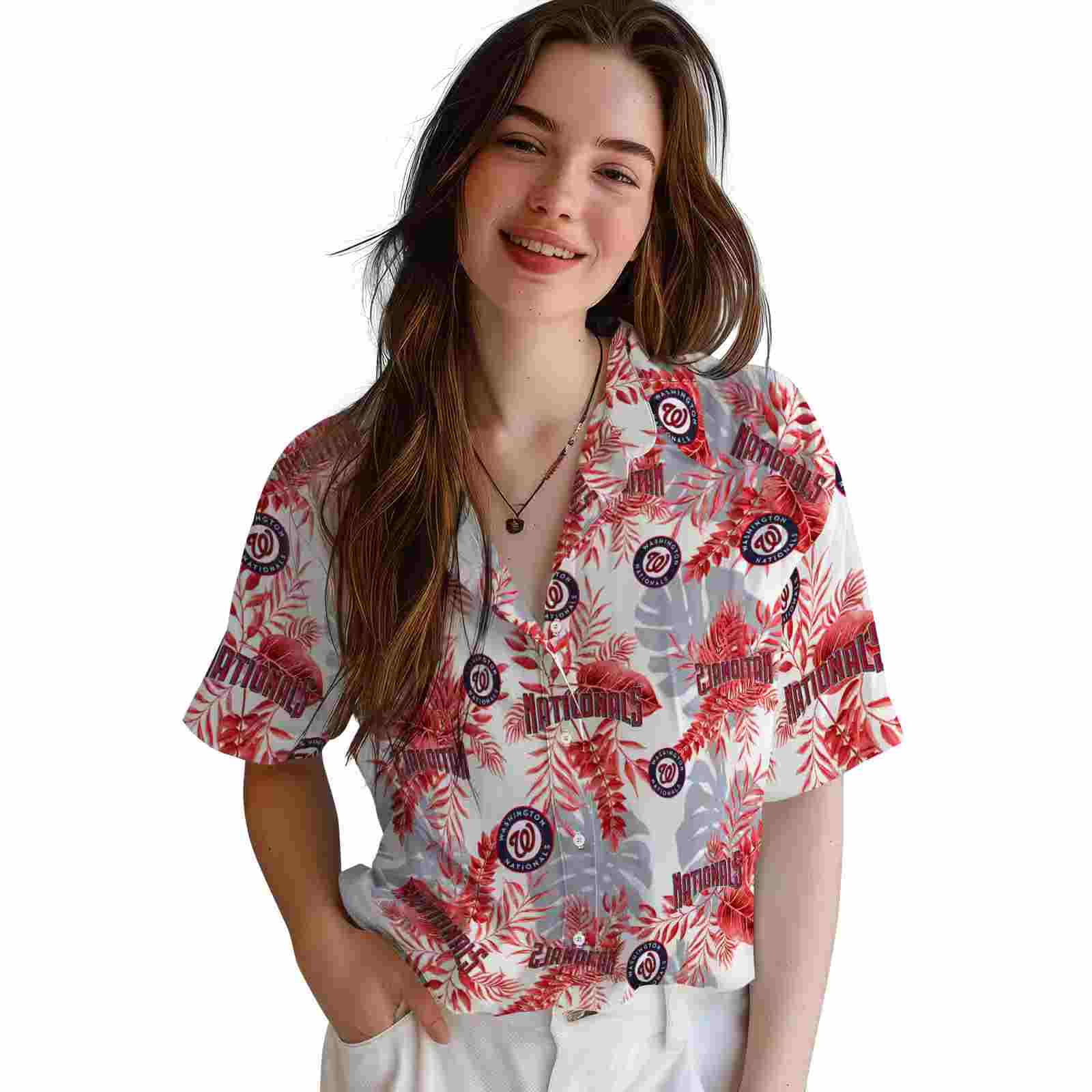 washington nationals tropical leaves red white hawaiian shirt latest model