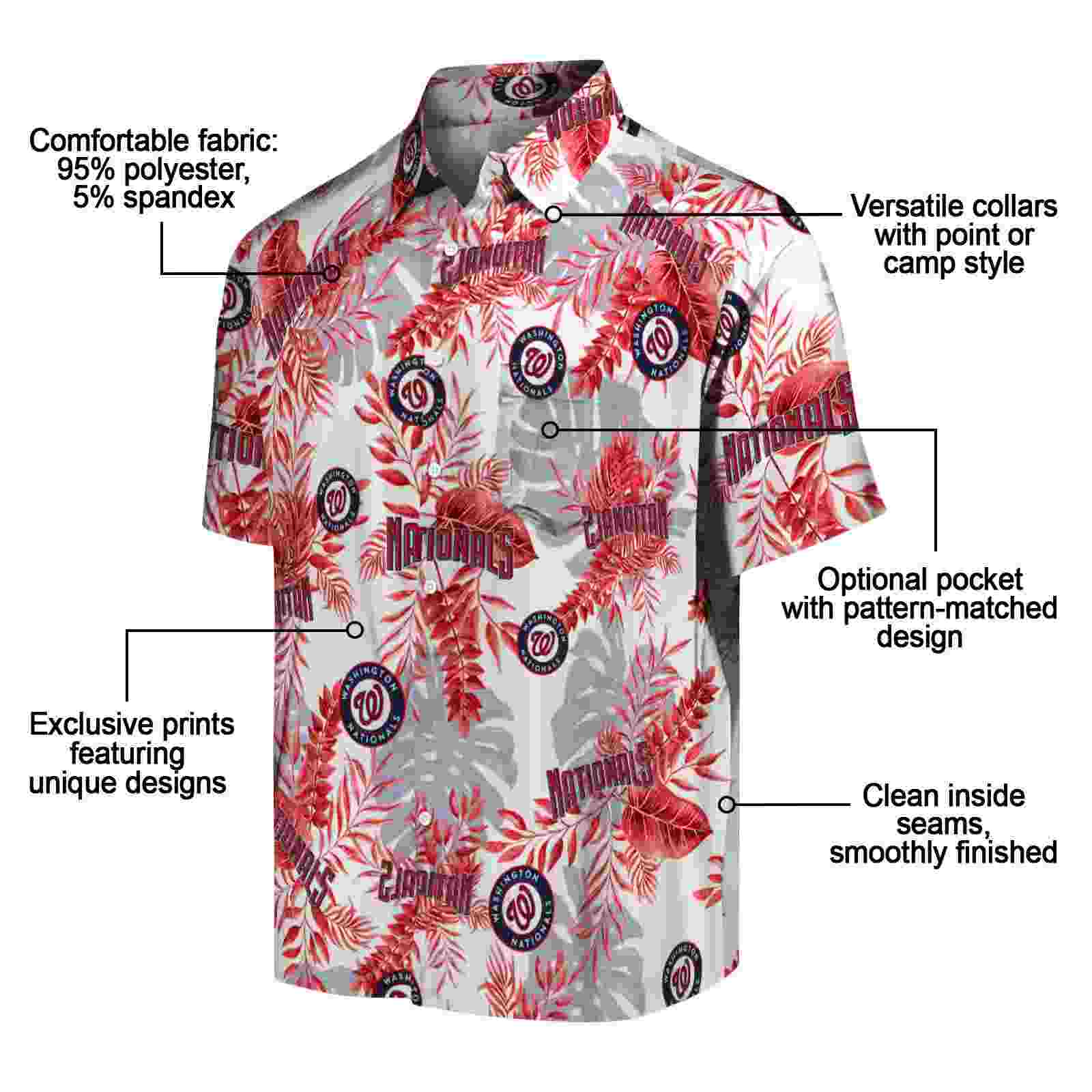 washington nationals tropical leaves red white hawaiian shirt new arrival