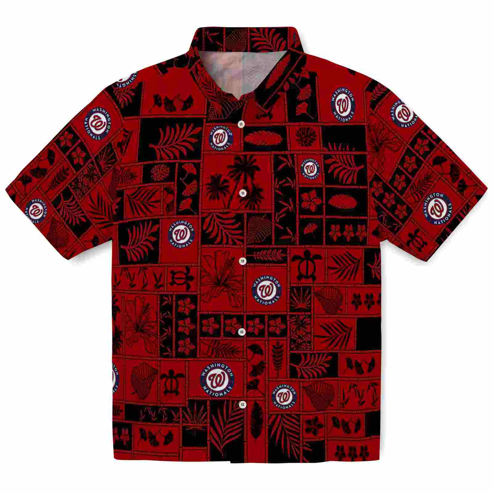 washington nationals tropical patchwork red black hawaiian shirt best selling