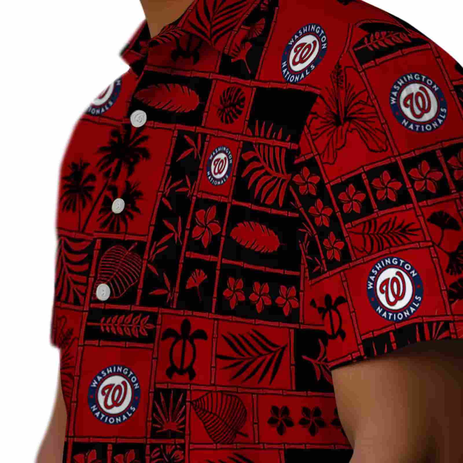 washington nationals tropical patchwork red black hawaiian shirt trendy