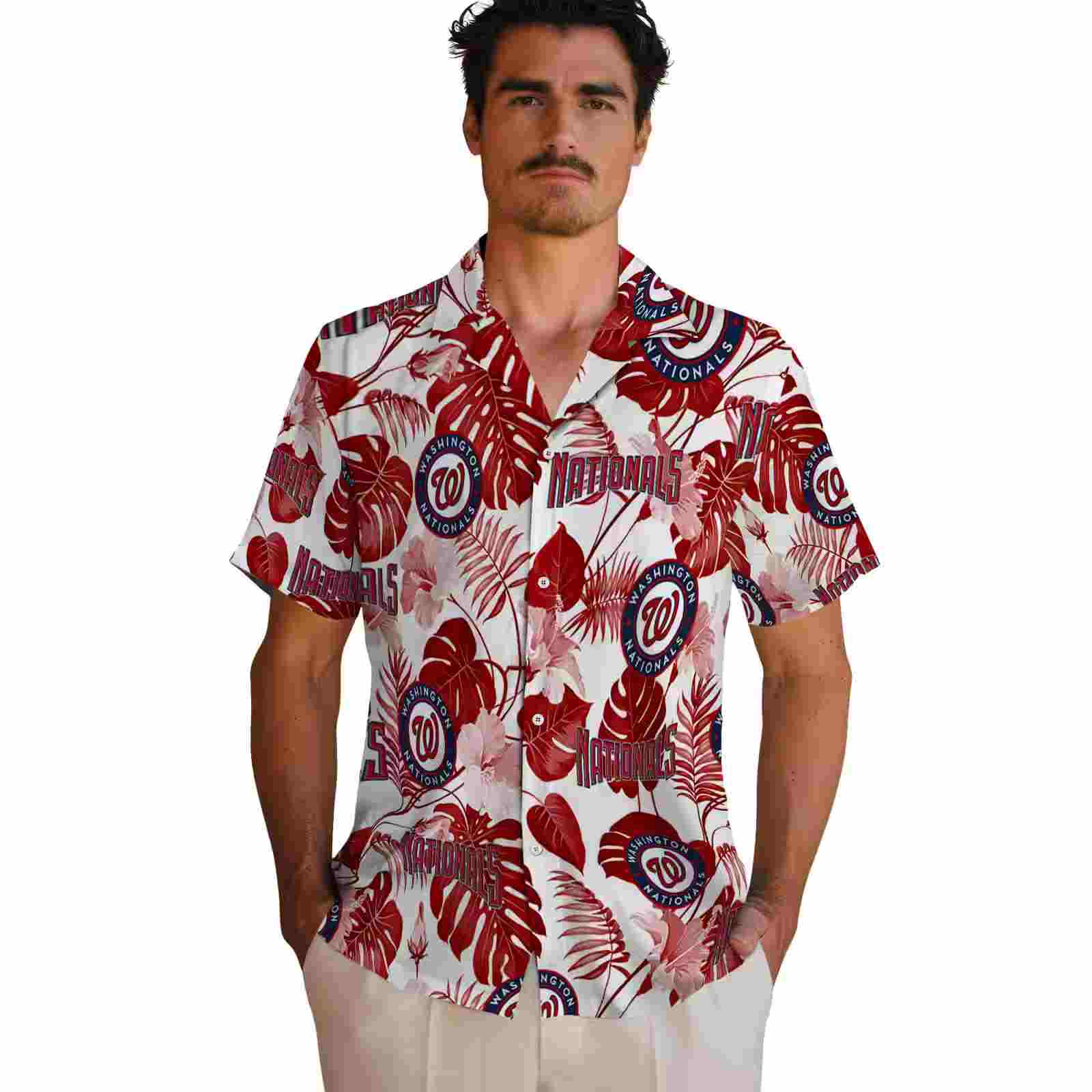 washington nationals tropical plants red white hawaiian shirt fashion forward