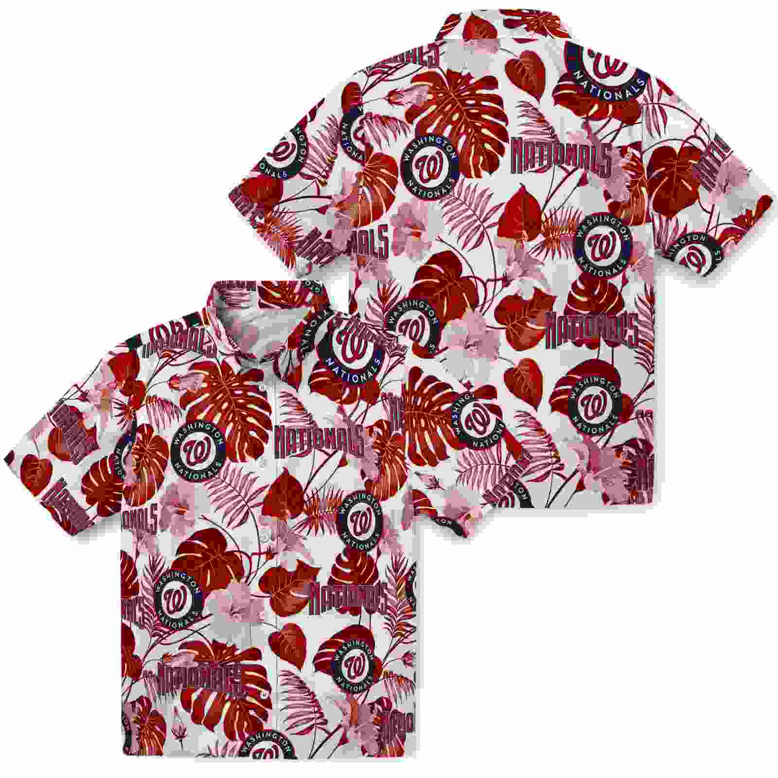 washington nationals tropical plants red white hawaiian shirt high quality