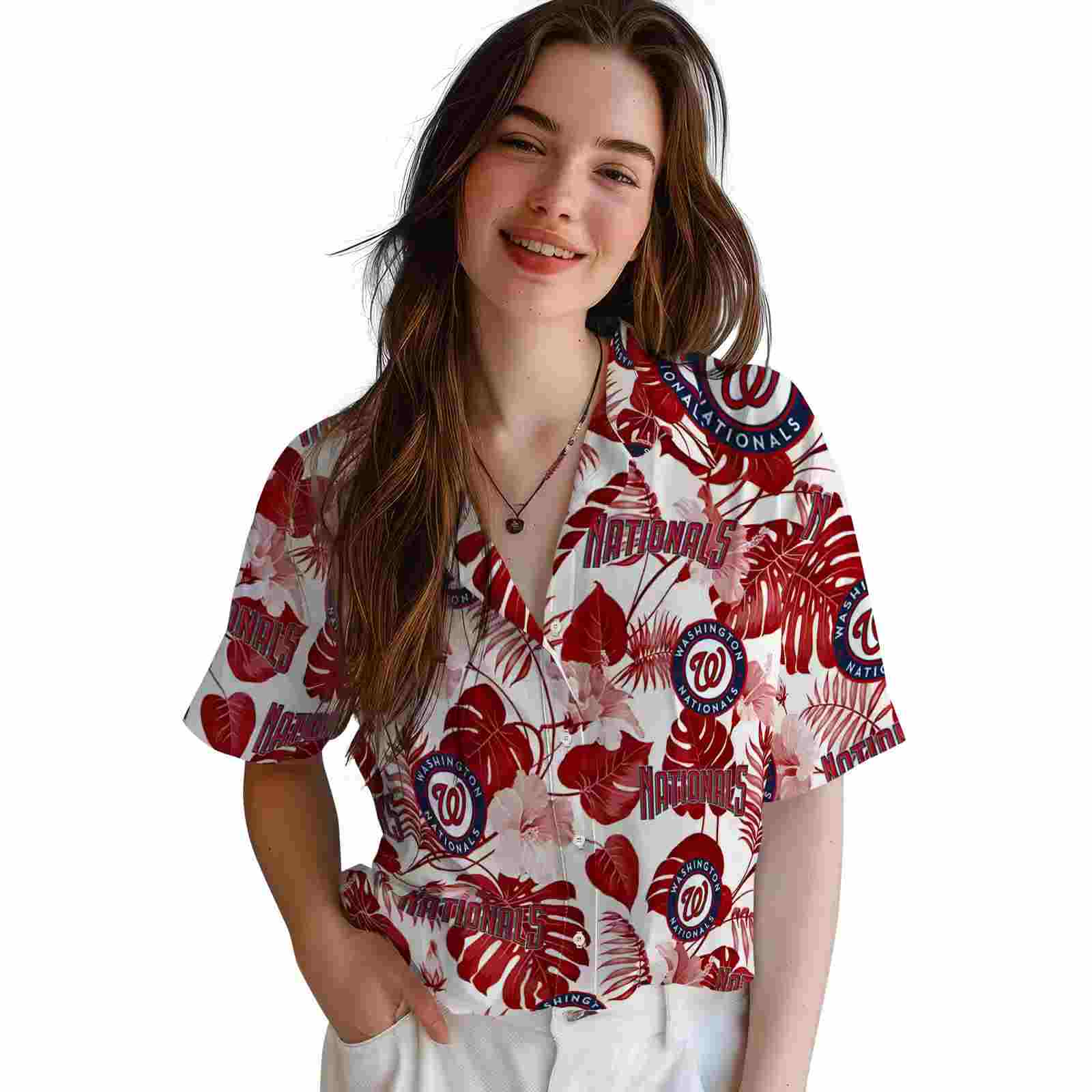 washington nationals tropical plants red white hawaiian shirt latest model