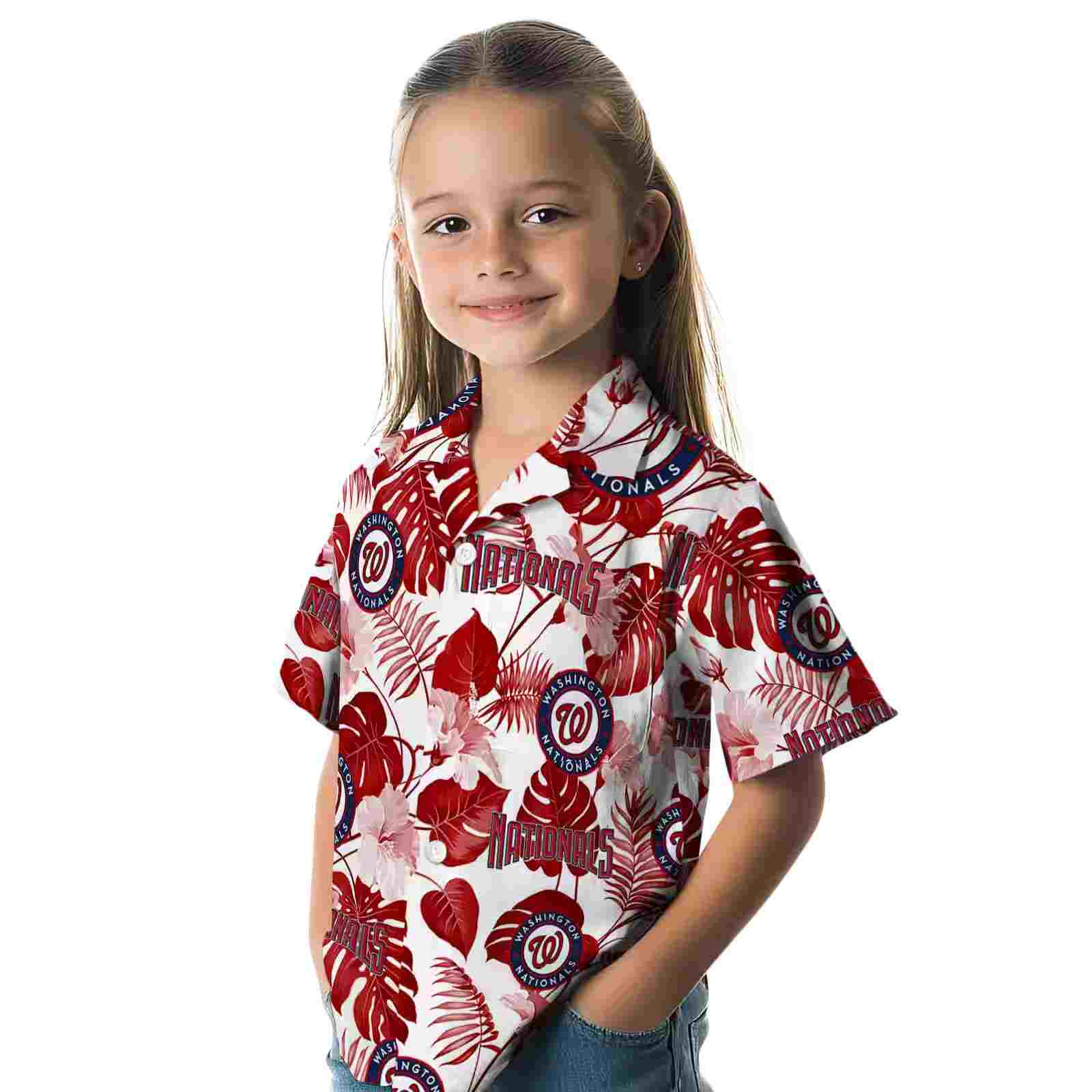 washington nationals tropical plants red white hawaiian shirt premium grade